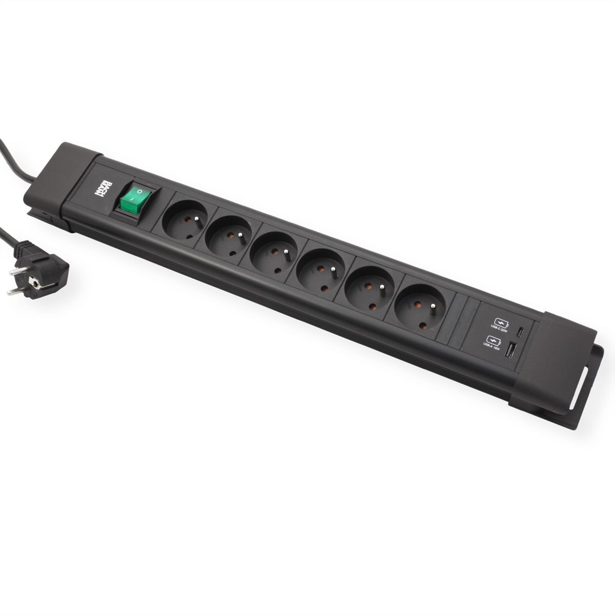 BACHMANN CONNECTUS 6xUTE , 1xinterrupteur 1xUSB A/C 22W 2,0m CEE7/7 noir