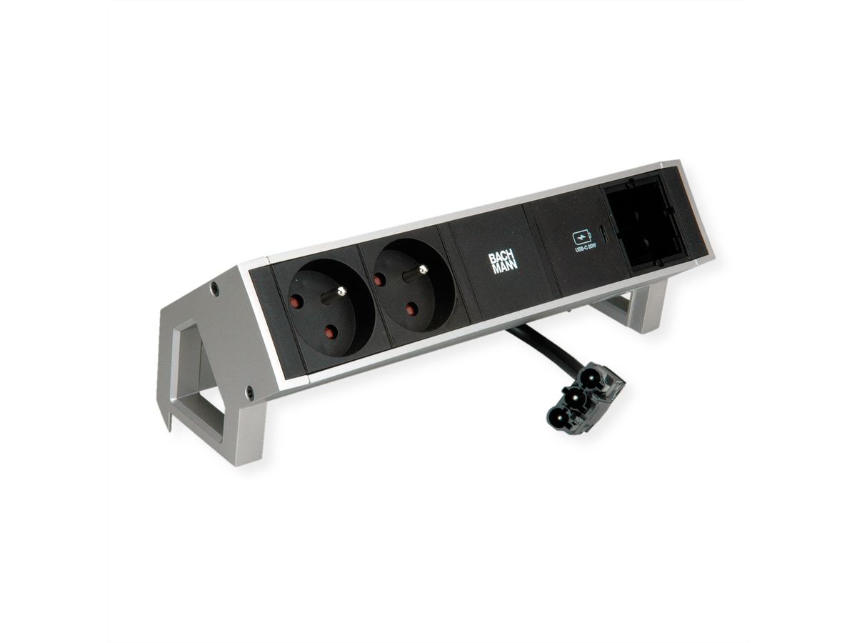 BACHMANN DESK2 2xUTE 1xUSB C 30W 1xCM 0,2m GST18 INOX