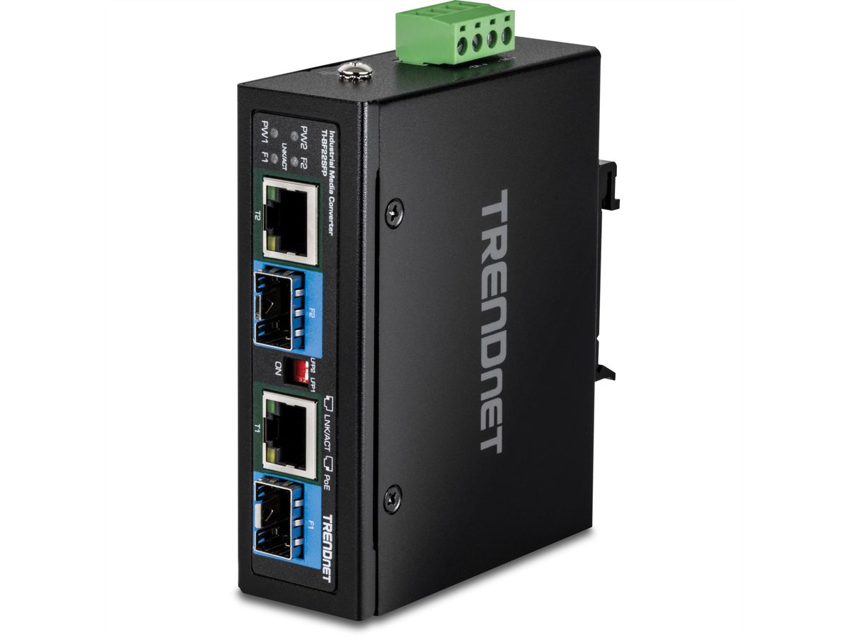 TRENDnet TI-BF22SFP Convertisseur de média industriel, SFP vers PoE++ Gigabit à 2 ports