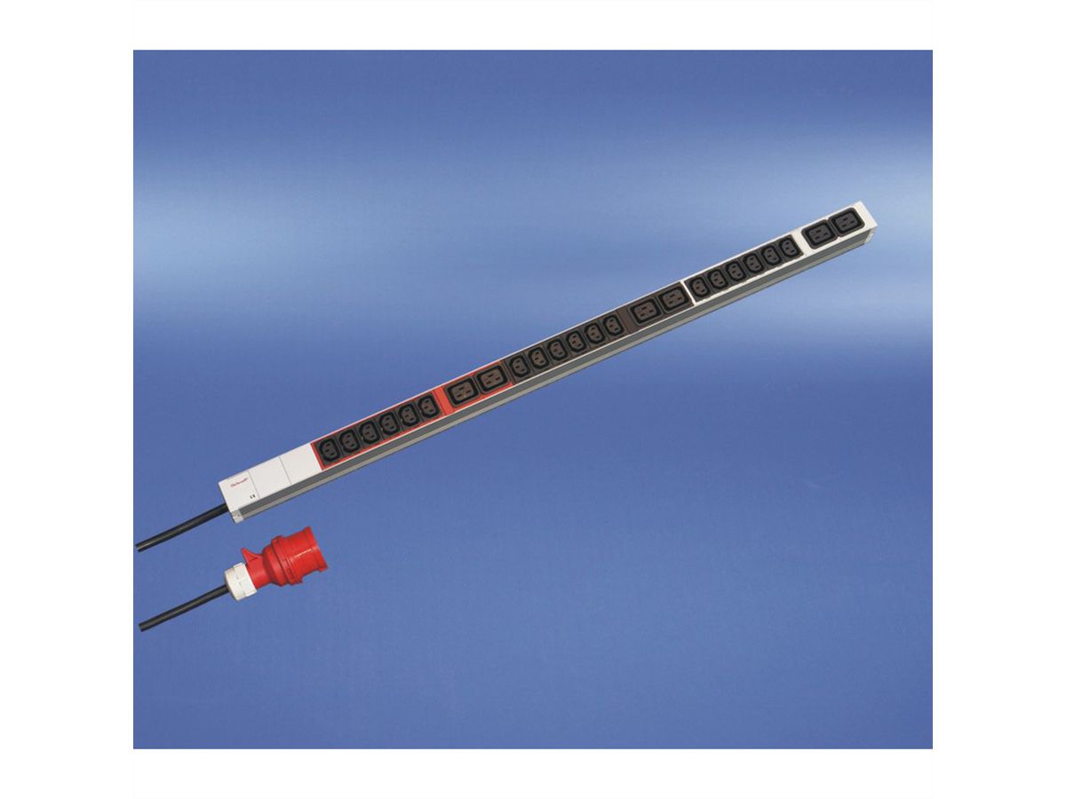 Bâti de prises SCHROFF, IEC, triphasé, 16 A, IEC 60309 Fiche, 18 x IEC C13 / 6 x IEC C19