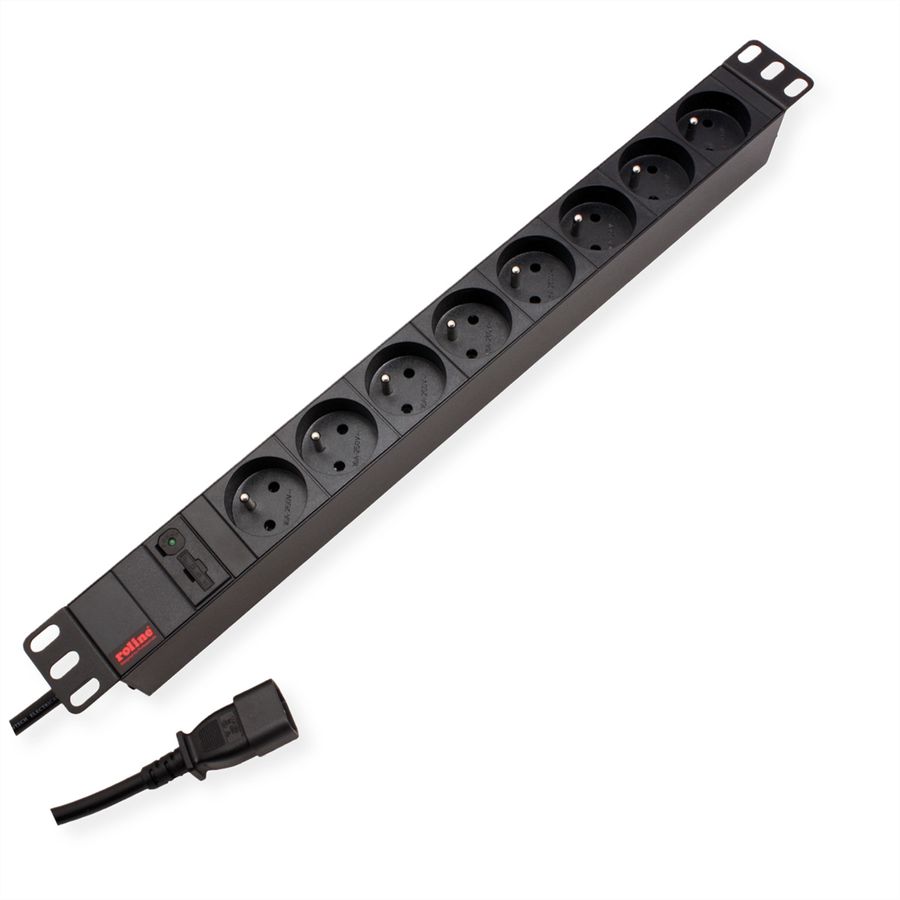 ROLINE Multiprise 19", 8 prises, 2300W, UTE, IEC320 C14 M, noir, 2 m