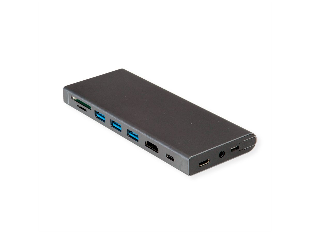 VALUE Station d'accueil USB type C, HDMI 4K60, 4x US3.2Gen1 (1x C + 3x A), 1x PD, 1x SD/TF, 1x RJ45, 1x 3.5mm