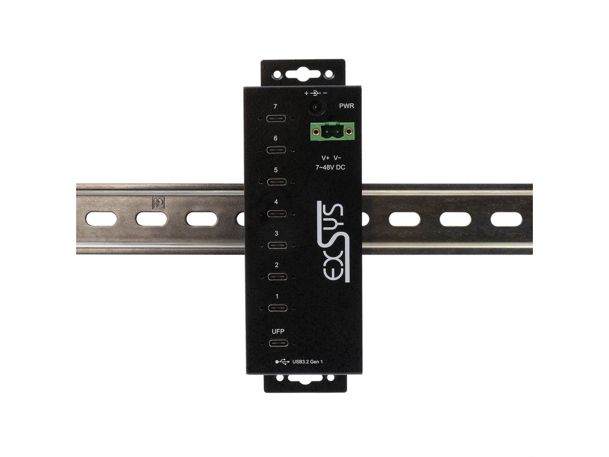 EXSYS EX-1537HMVS Hub USB-C 3.2 Gen 1 métallique à 7 ports, avec protection contre les surtensions EDS 15 kV