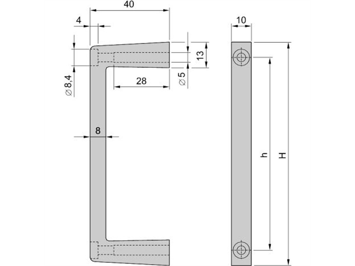 Poignée avant MultipacPRO SCHROFF, en une pièce, largeur 10 mm, 2 U