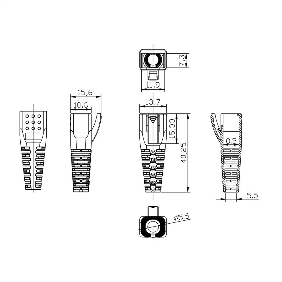 ROLINE Embout anti-pliage, pour RJ-45, 10 pièces, noir