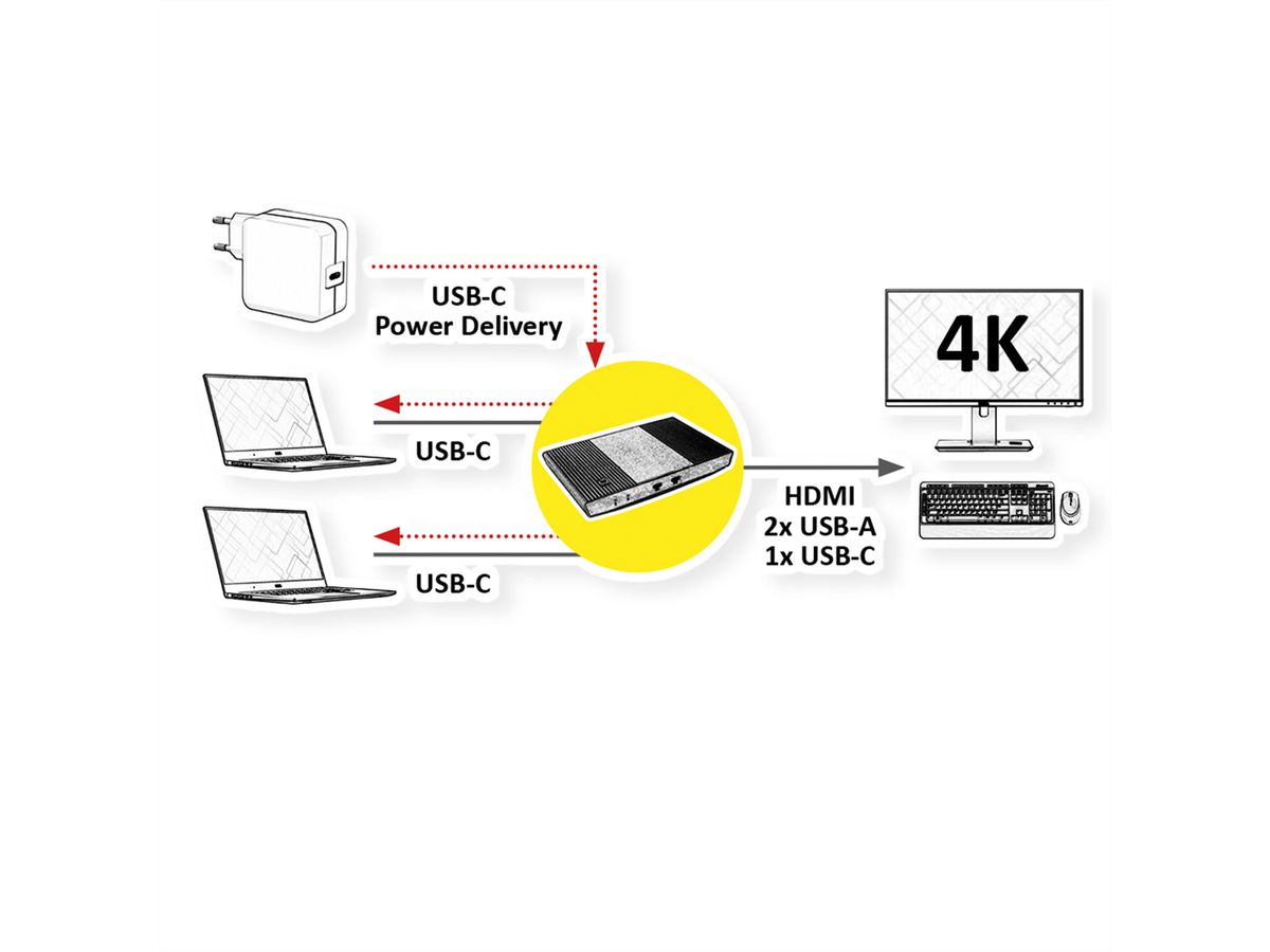 ROLINE Switch KVM, 2 PCs, HDMI 4K, USB