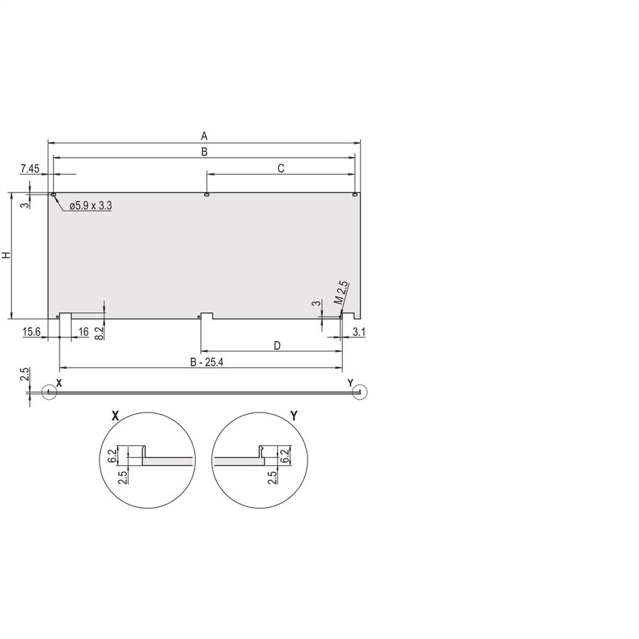 SCHROFF Kit de face avant, blindée, avec charnières en bas, 3 U, 84 HP, 2,5 mm, alu, anodisé avant, conducteur arrière