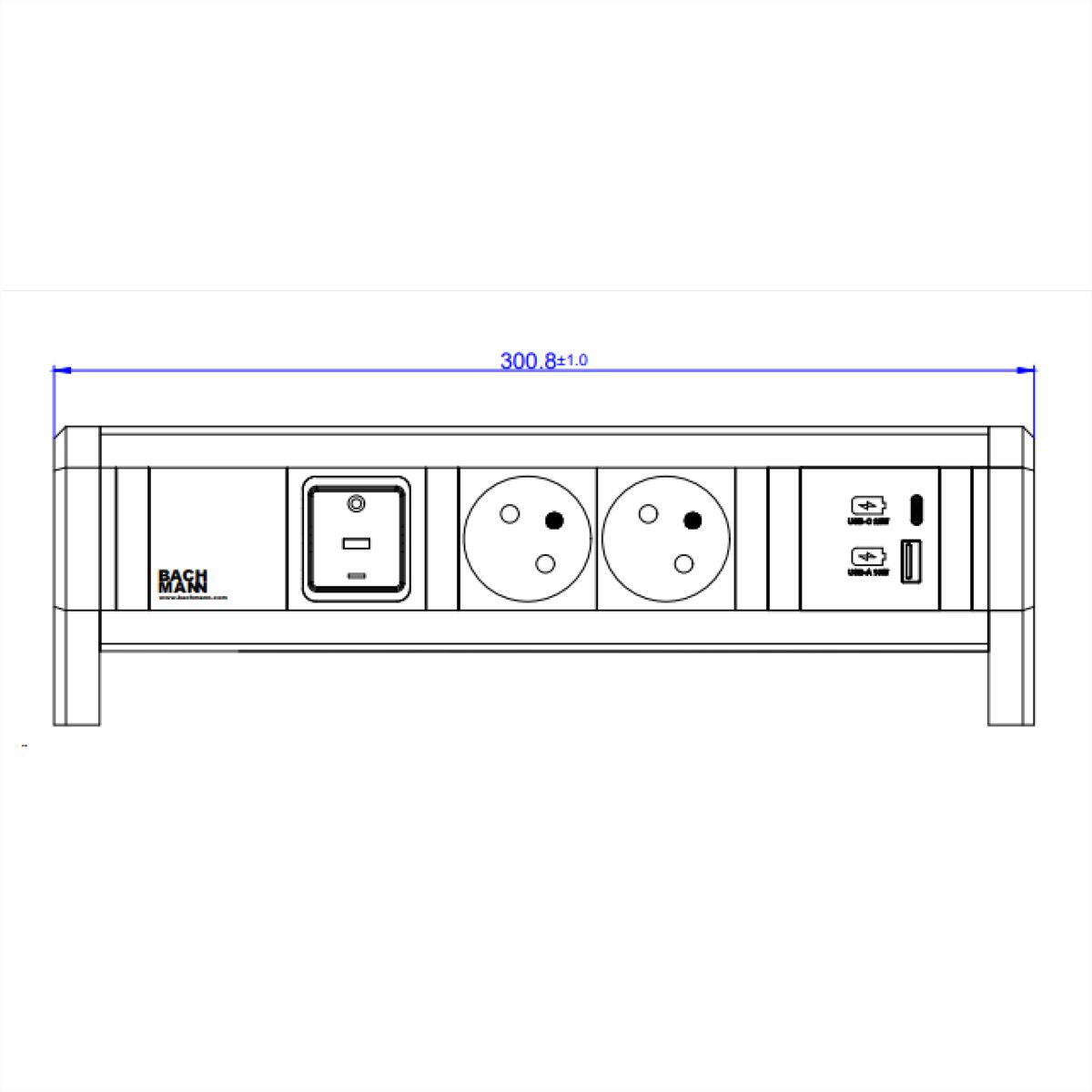 BACHMANN DESK 2xUTE 1xUSB A/C 22W 1xcommutateur GST18 RAL9010