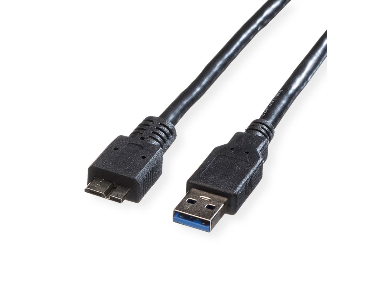 ROLINE Câble USB 3.2 Gen 1, A M - Micro B M, noir, 3 m