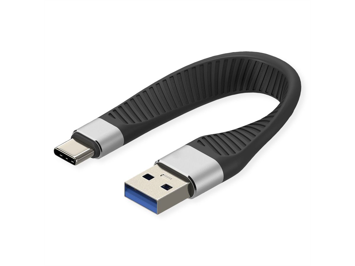 ROLINE Câble USB 3.2 Gen 2 en silicone, C-A, M/M, 10Gbit/s, Emark, noir, 11 cm