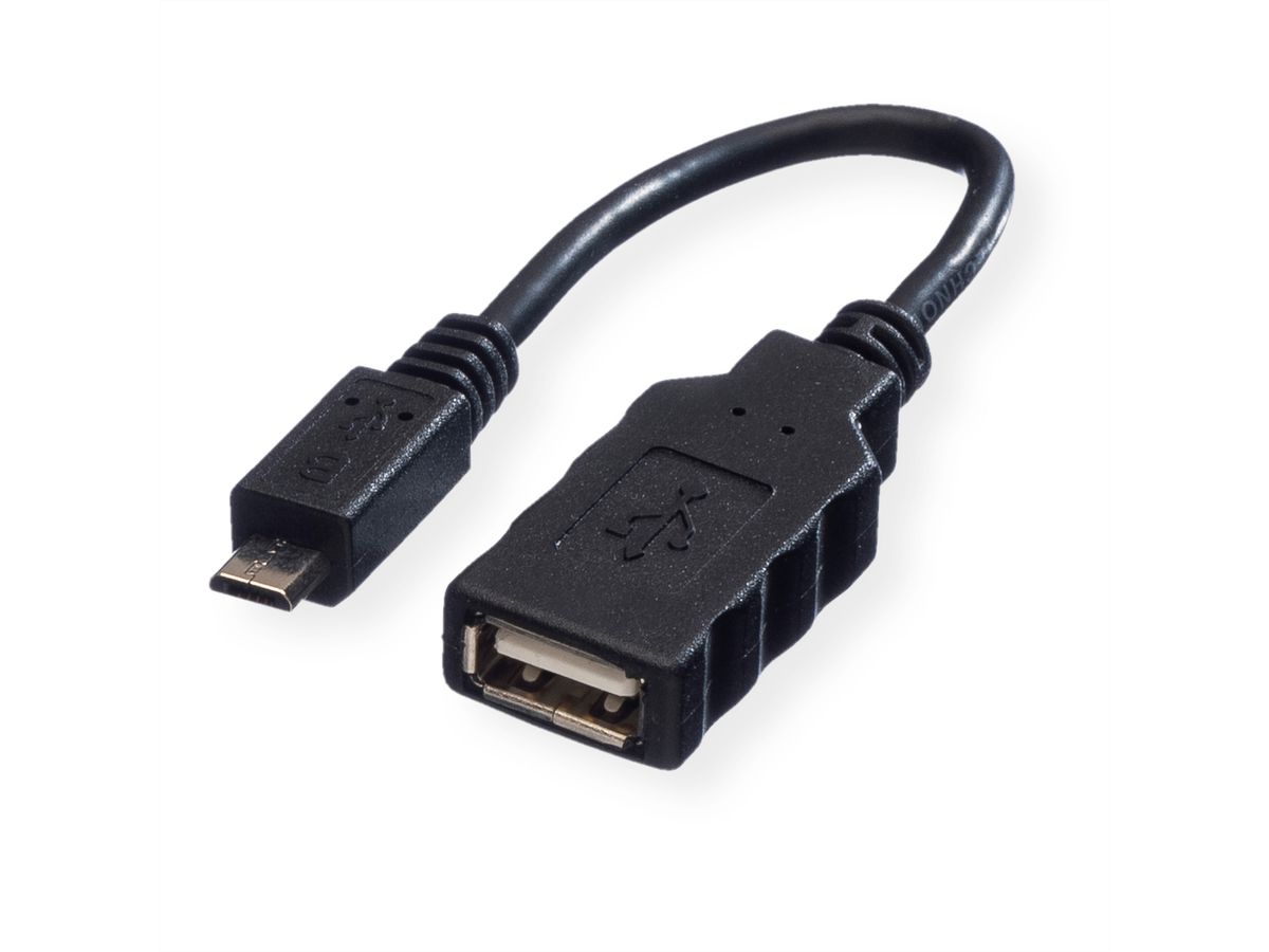 ROLINE Câble USB 2.0, USB A femelle - Micro USB B mâle, OTG, 0,15 m