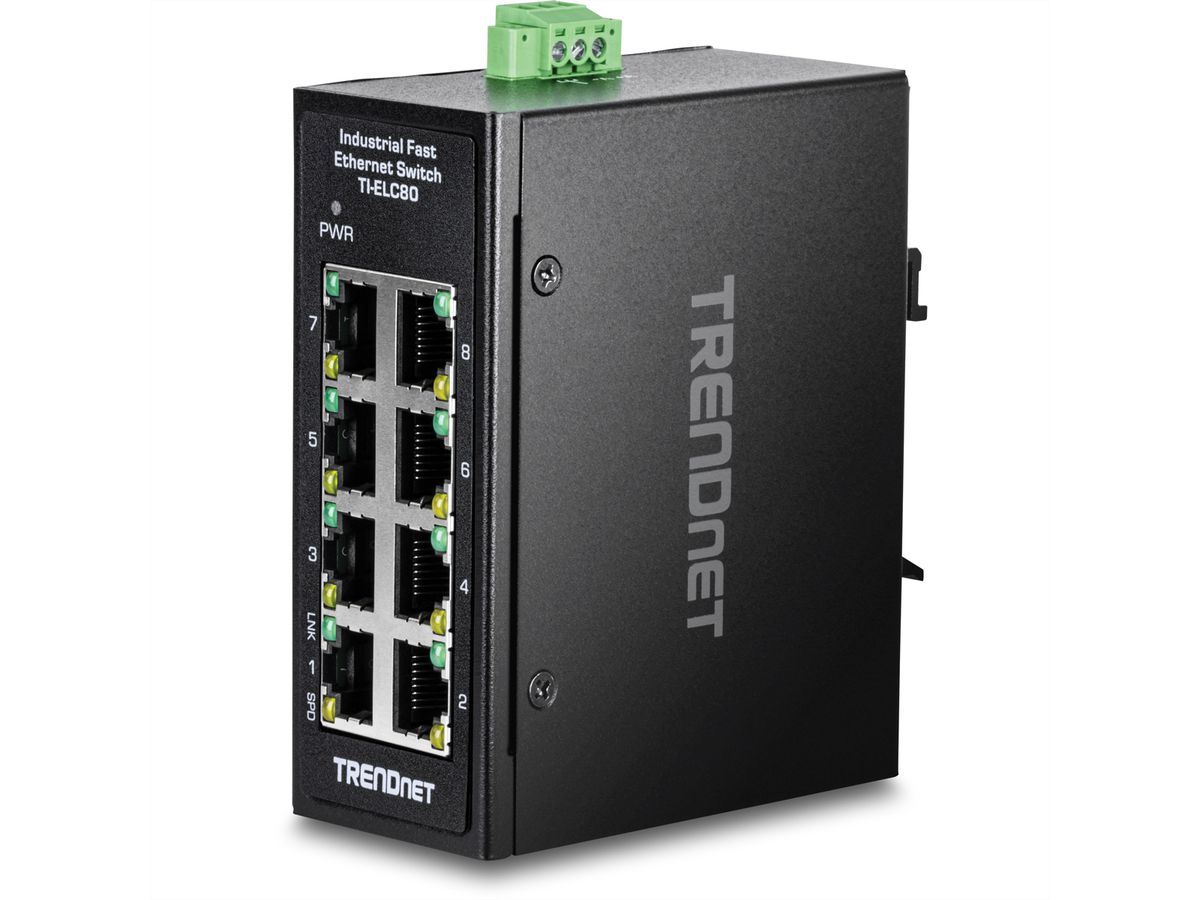 TRENDnet TI-ELC80 Mini switch industriel rail DIN, Fast Ethernet à 8 ports