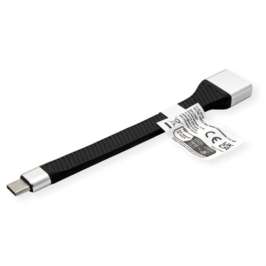 ROLINE Câble USB 3.2 Gen 2 en silicone, C-A, M/F, 10Gbit/s, Emark, noir, 11 cm