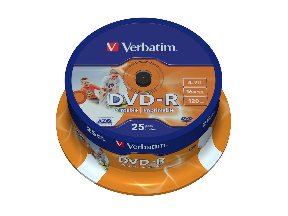 Verbatim DVD-R Wide Inkjet Printable ID Brand 4.7Go DVD-R AZO 25pièce(s)