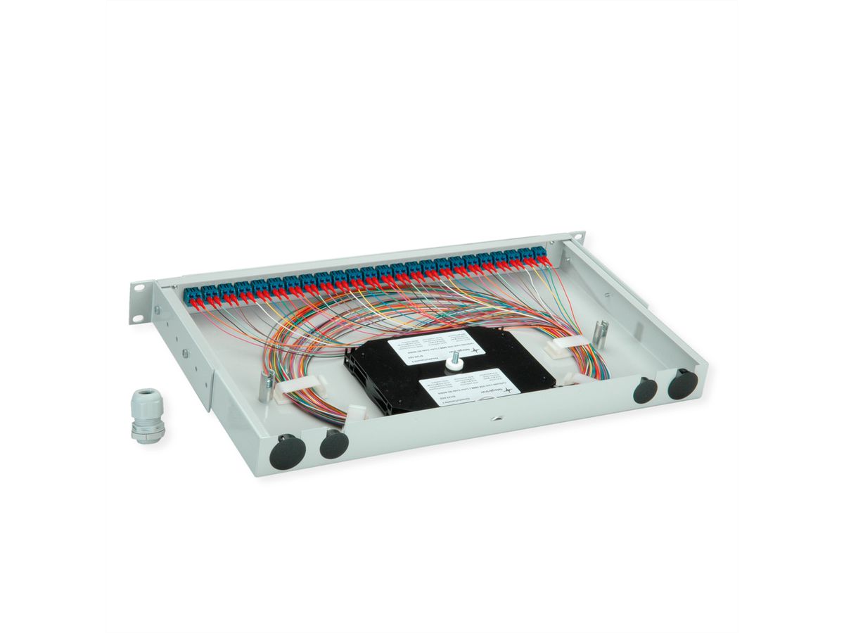 TELEGÄRTNER BASIS V Panneau fibre optique avec coupleurs & Pigtails , 24x LC Duplex, bleu, OS2 PC