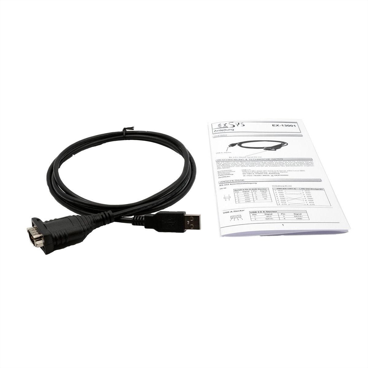 EXSYS EX-13001 Câble USB 2.0 vers 1 x série RS-232 avec connecteur 9 broches FTDI Chip-Set