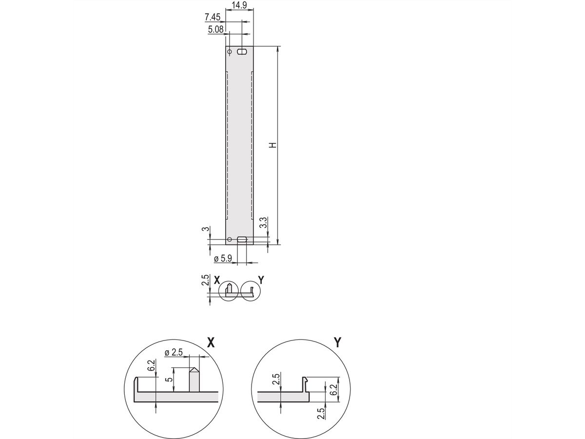 SCHROFF Face avant, profil en U, Refrofit Shielding, 6 U, 3 CV, 2,5 mm, alu, face avant anodisée, face arrière conductrice