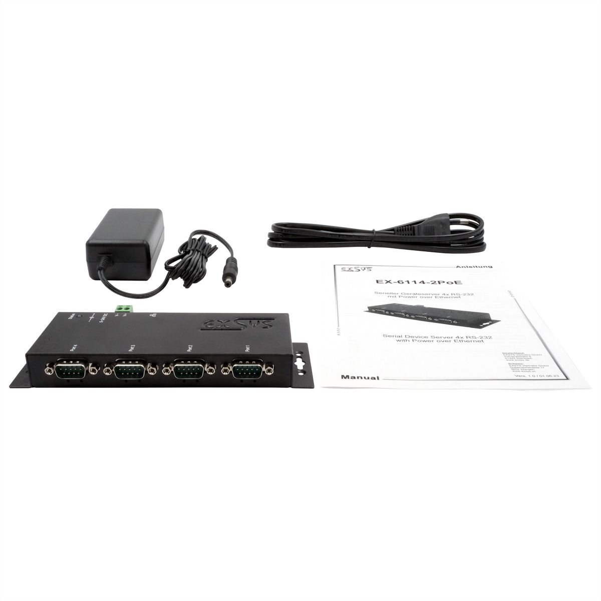 EXSYS EX-6114-2PoE Ethernet vers 4x RS-232 PoE avec connecteur 9 broches