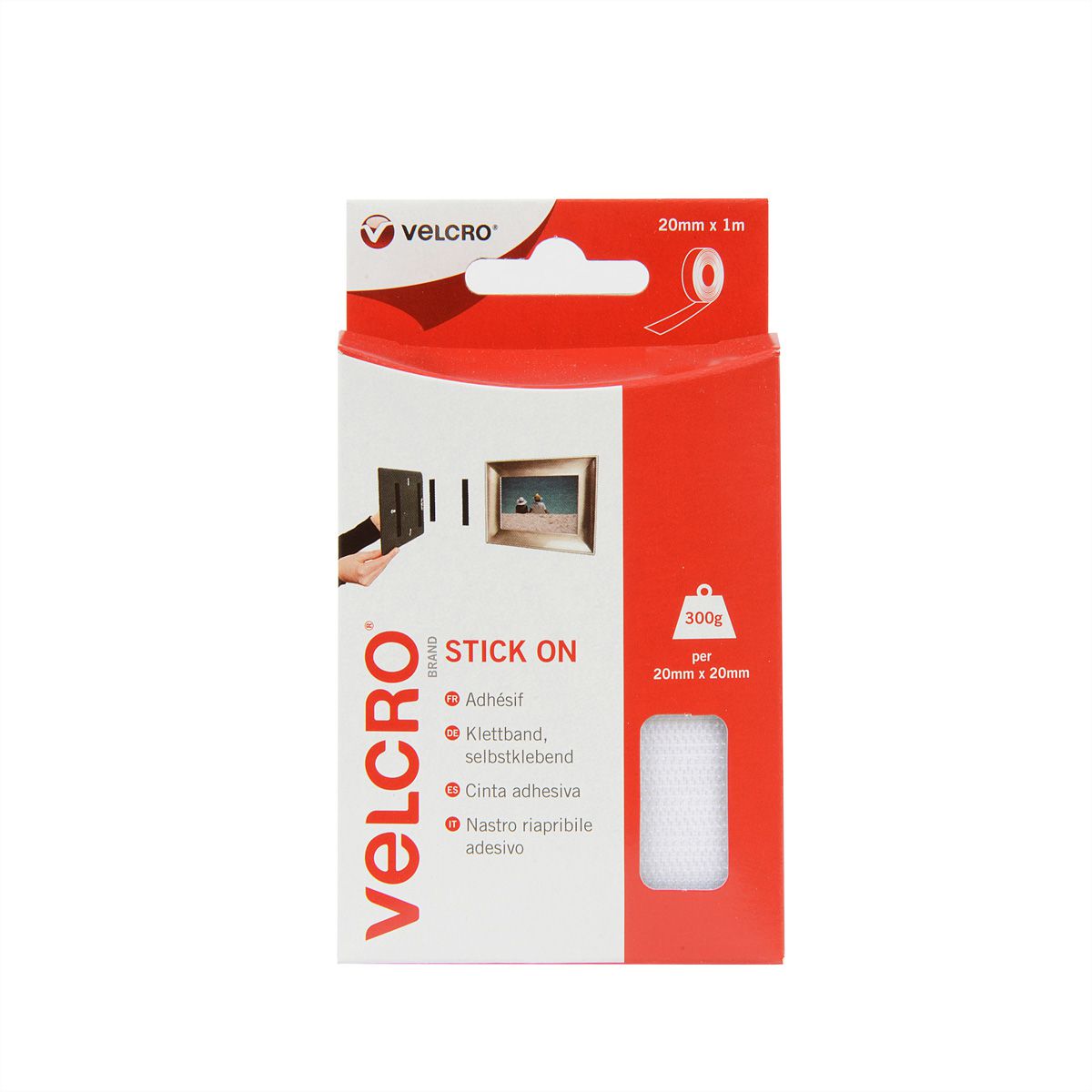 VELCRO® Bande 20mmx1m blanc, crochets & velours autocollants
