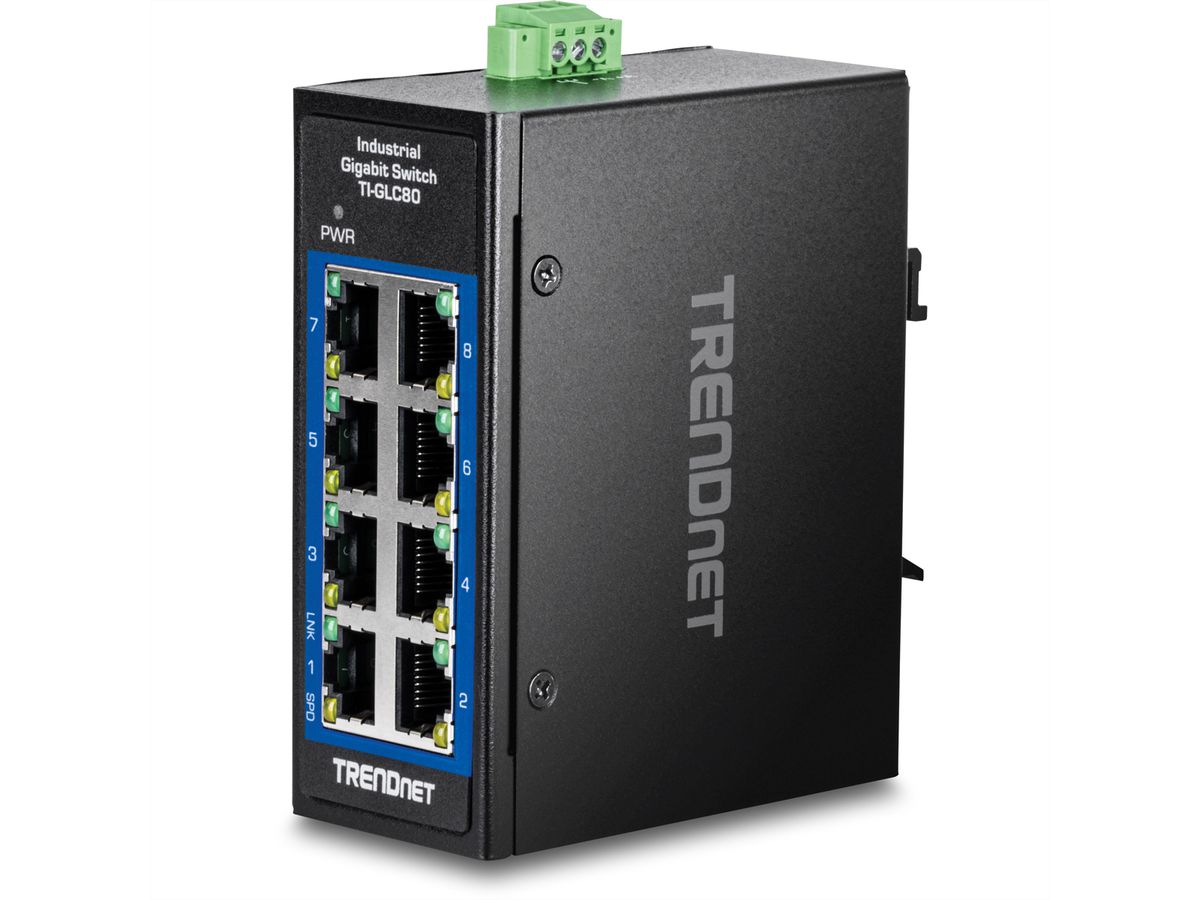 TRENDnet TI-GLC80  Mini switch industriel rail DIN, Gigabit Ethernet à 8 ports