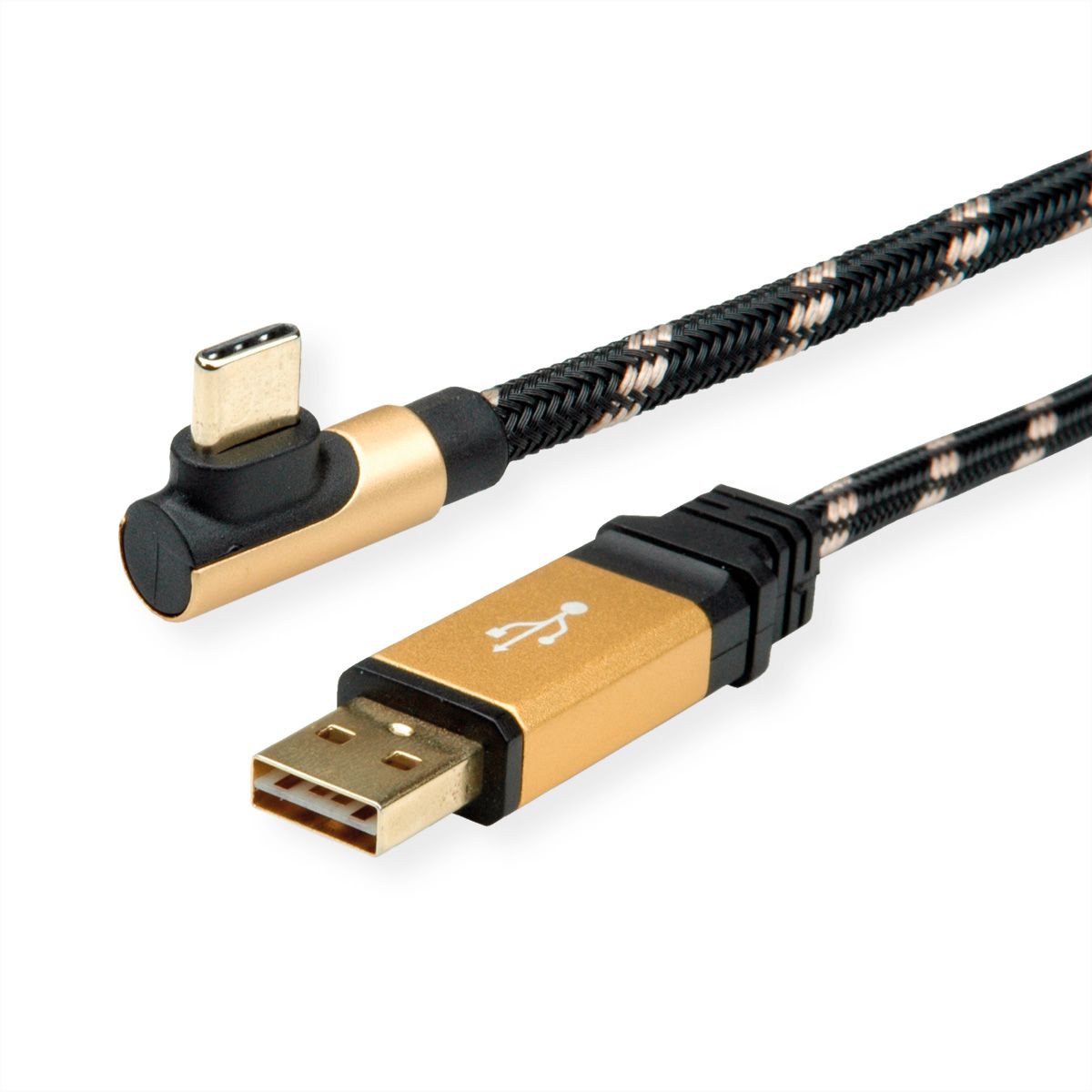 ROLINE GOLD Câble USB 2.0, USB-A mâle reversible - USB-C mâle, 90° coude, 1,8 m