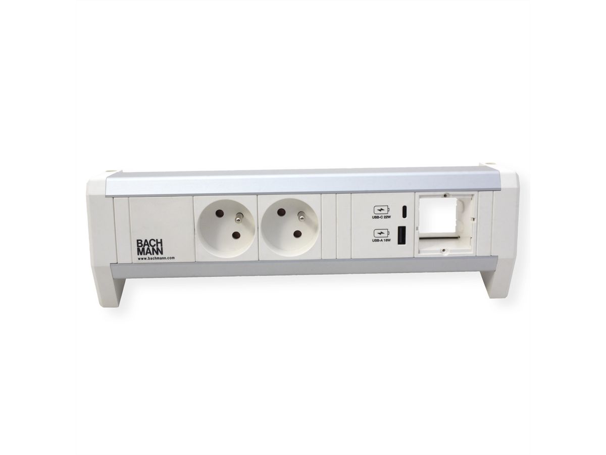 BACHMANN DESK 2xUTE 1xUSB A/C 22W 1xCM GST18 RAL9010