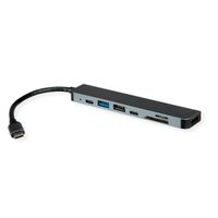 ROLINE Station d'accueil USB type C, HDMI 4K, 1x USB2.0 (A), 2x USB3.2 Gen1 (A+C), 1x PD, SD/MicroSD