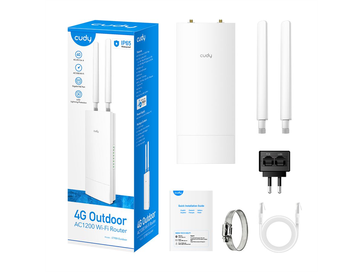 CUDY LT700 Routeur Gigabit 4G LTE Cat6 AC1200 Wi-Fi Outdoor