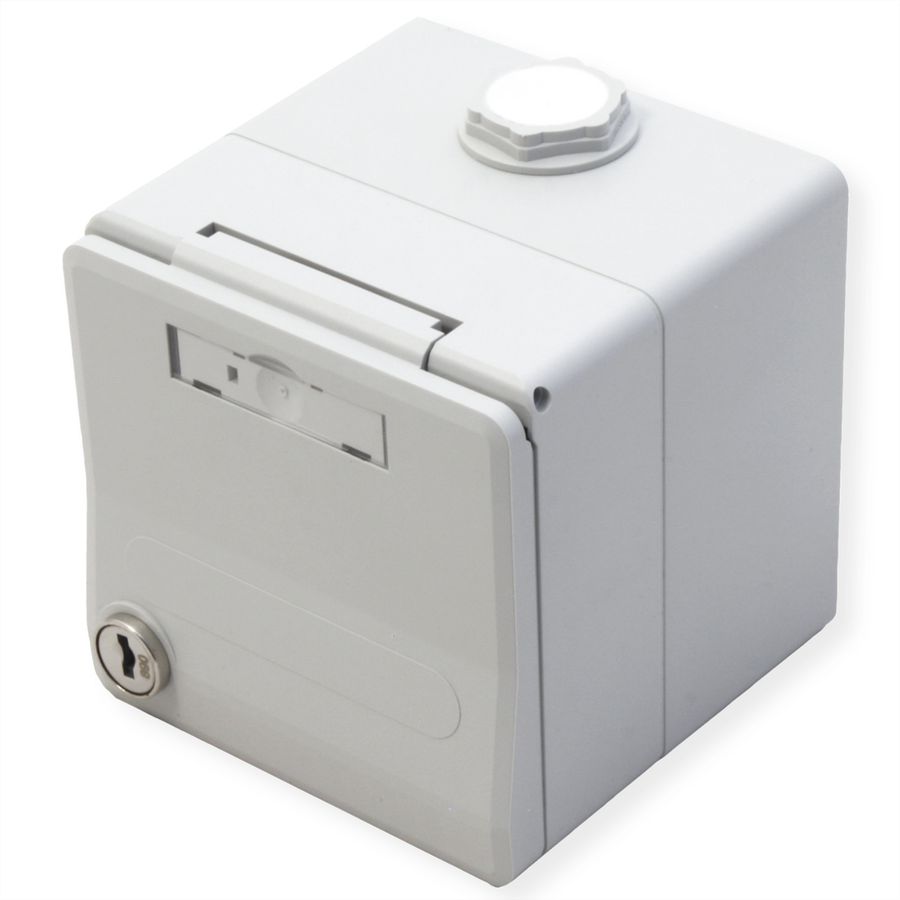 METZ CONNECT Boîtier apparent pour module IP44 , Couvercle rabattable + serrure, 2 ports non équipés , gris