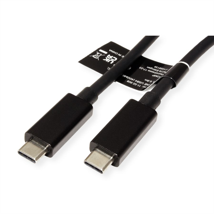 ROLINE Câble USB4 Gen 3, avec PD (Power Delivery), avec Emark, C-C, M/M, 40 Gbit/s, noir, 0,8 m
