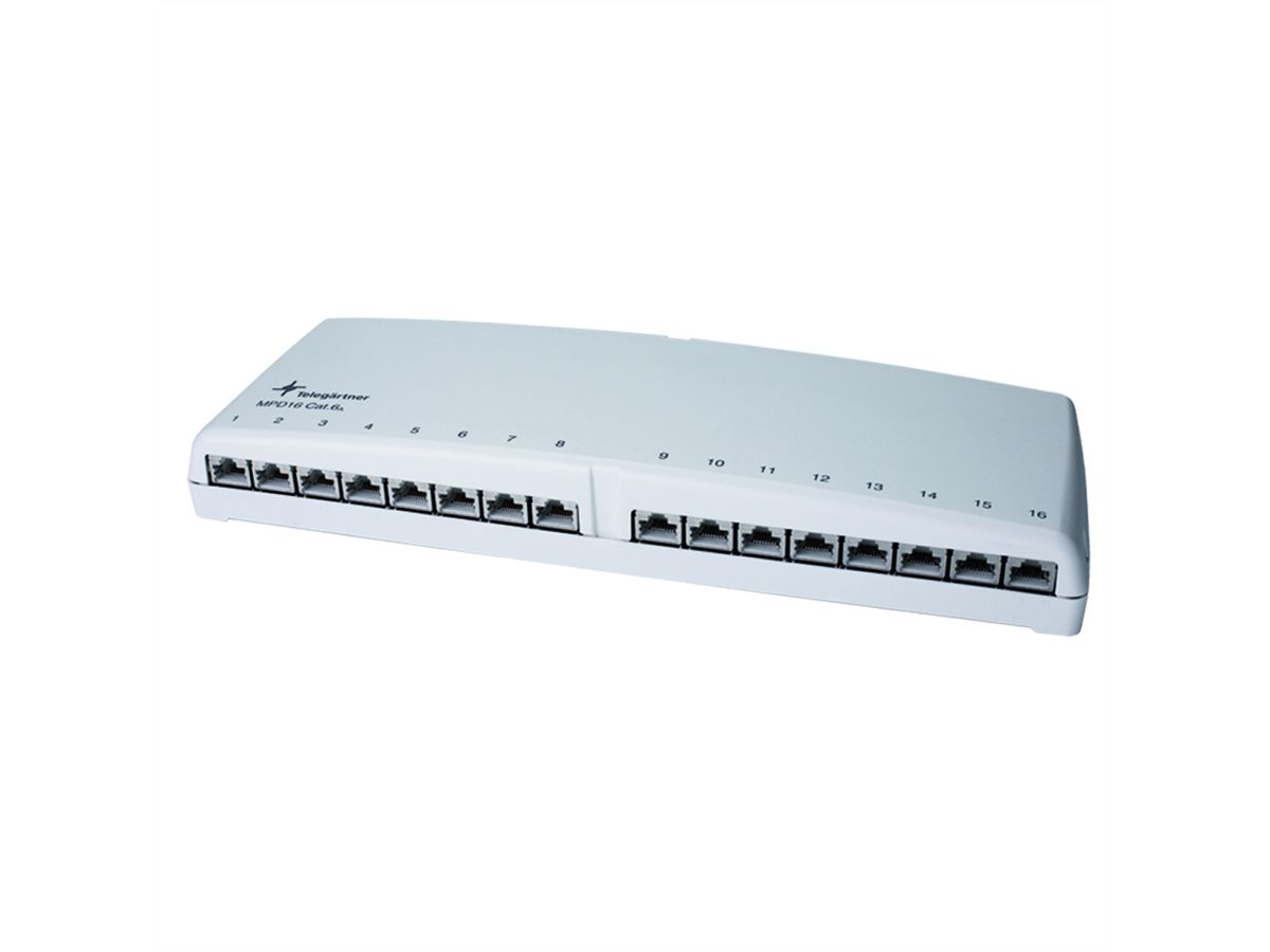 TELEGÄRTNER Mini distributeur TH35/AP, blanc alpin, MPD16-HS K Cat.6A (profond selon ISO/IEC)