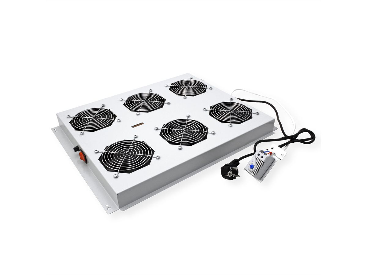 ROLINE 19" Unité de ventilation de toit, 6 ventilateurs, Thermostat pour baie serveur, grise