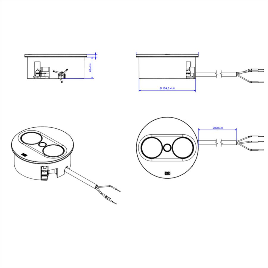 BACHMANN TWIST 2 2xUTE 2,0m AEH argent rond, Mesure p.Sd.3m H05VV-F 3G4 CEE16A LAN