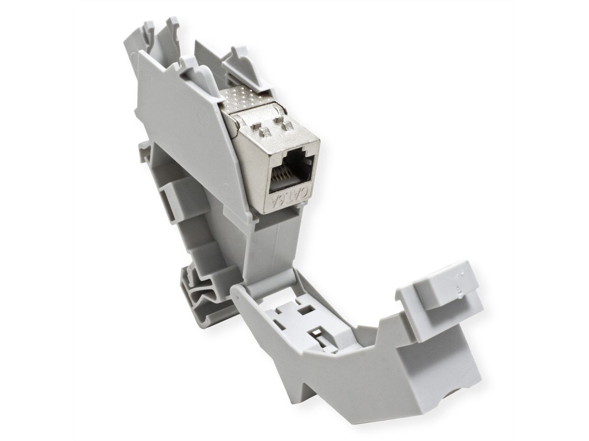 ROLINE Adaptateur de rail DIN pour module Keystone, avec Keystone Cat.6A, blindé, 45°