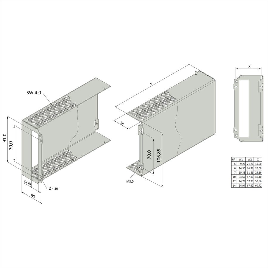 Capot perforé SCHROFF pour PIU à cadre, 3U, 10HP, 227D