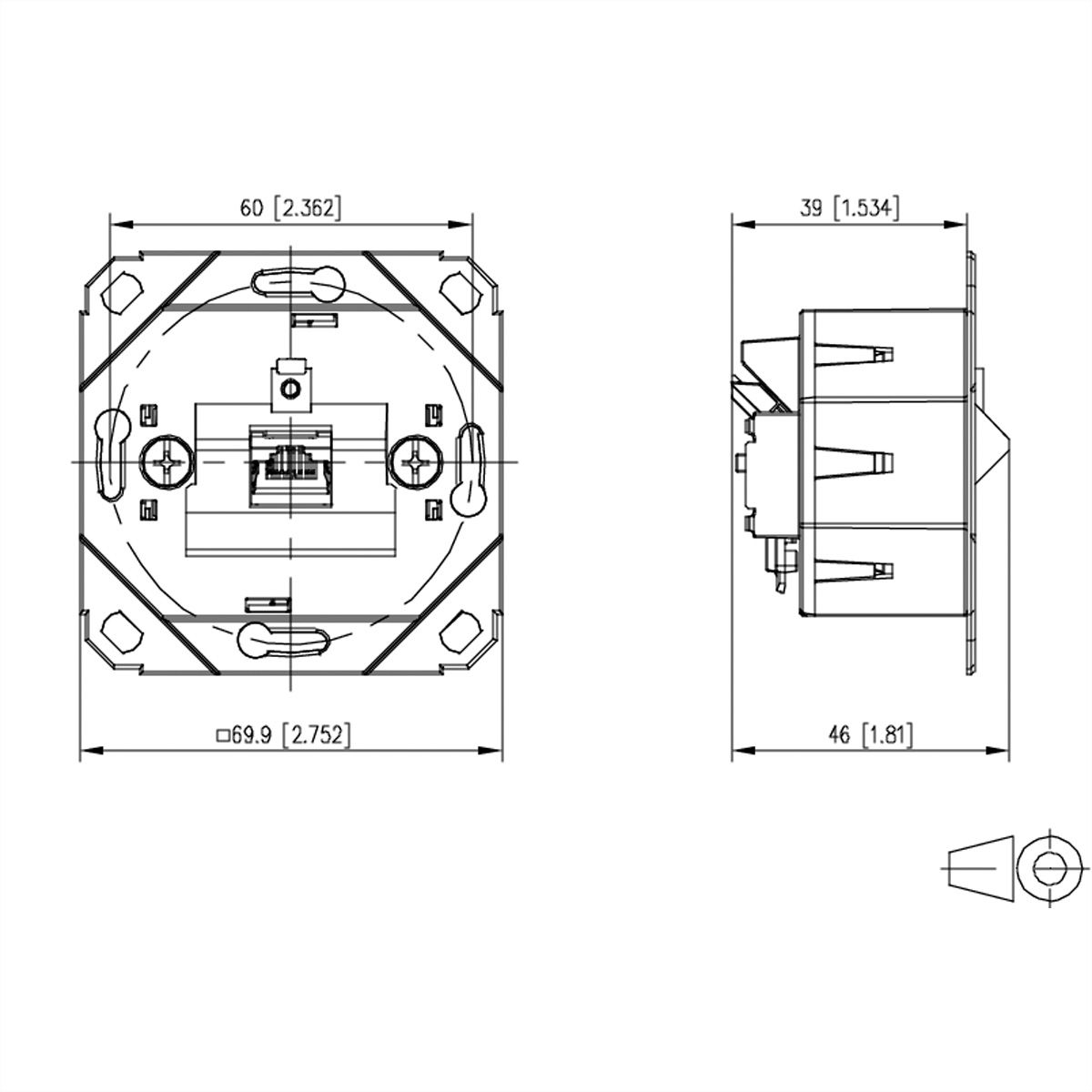 METZ CONNECT E-DAT C6A IDC Prise, 1 port, encastré pour gammes d'interrupteurs design (UP0), métallique