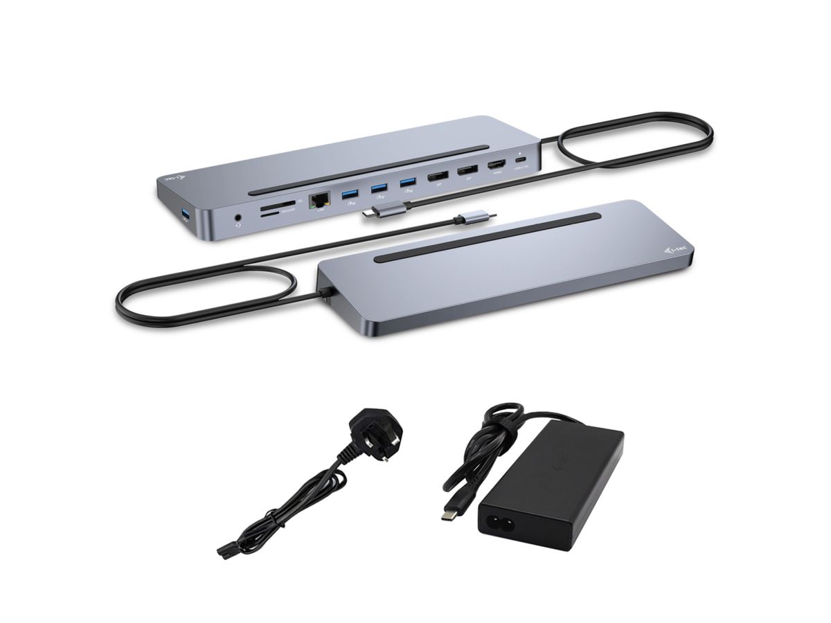 i-tec USB-C Metal Ergonomic 3x 4K Display Docking Station with Power Delivery 100 W + Universal Charger 100 W