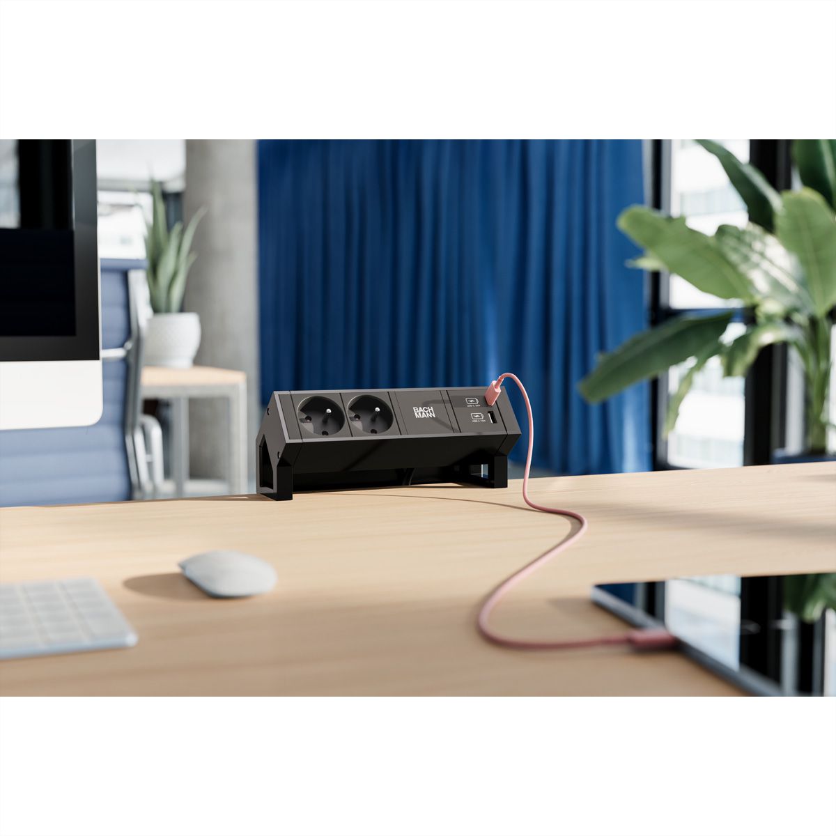 BACHMANN DESK 2 Bloc multiprise 2x UTE, 1x USB A&C 22W, noir, 0,2 m
