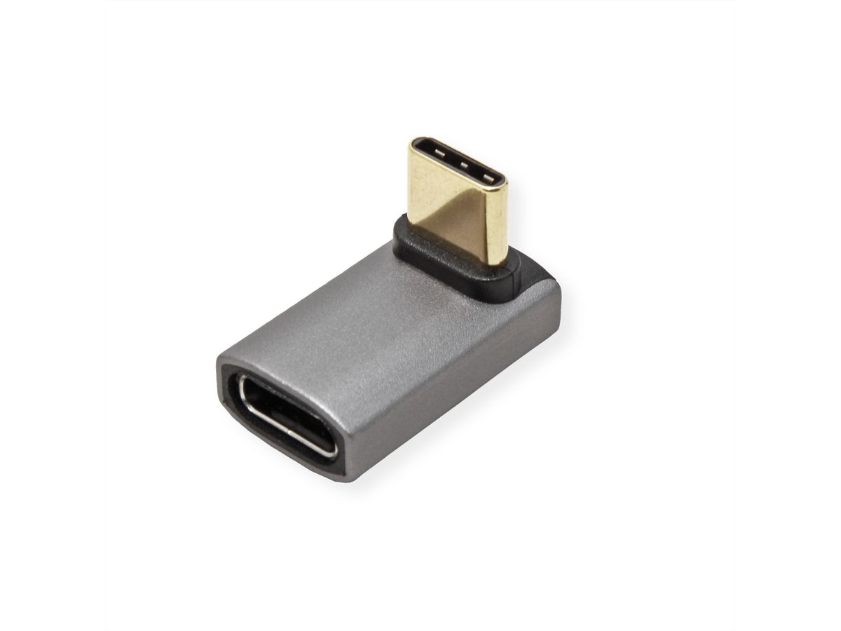 ROLINE Adaptateur USB4 Gen 3x2, Aluminium, coudé à 90°, large, Type C, M/F, argent