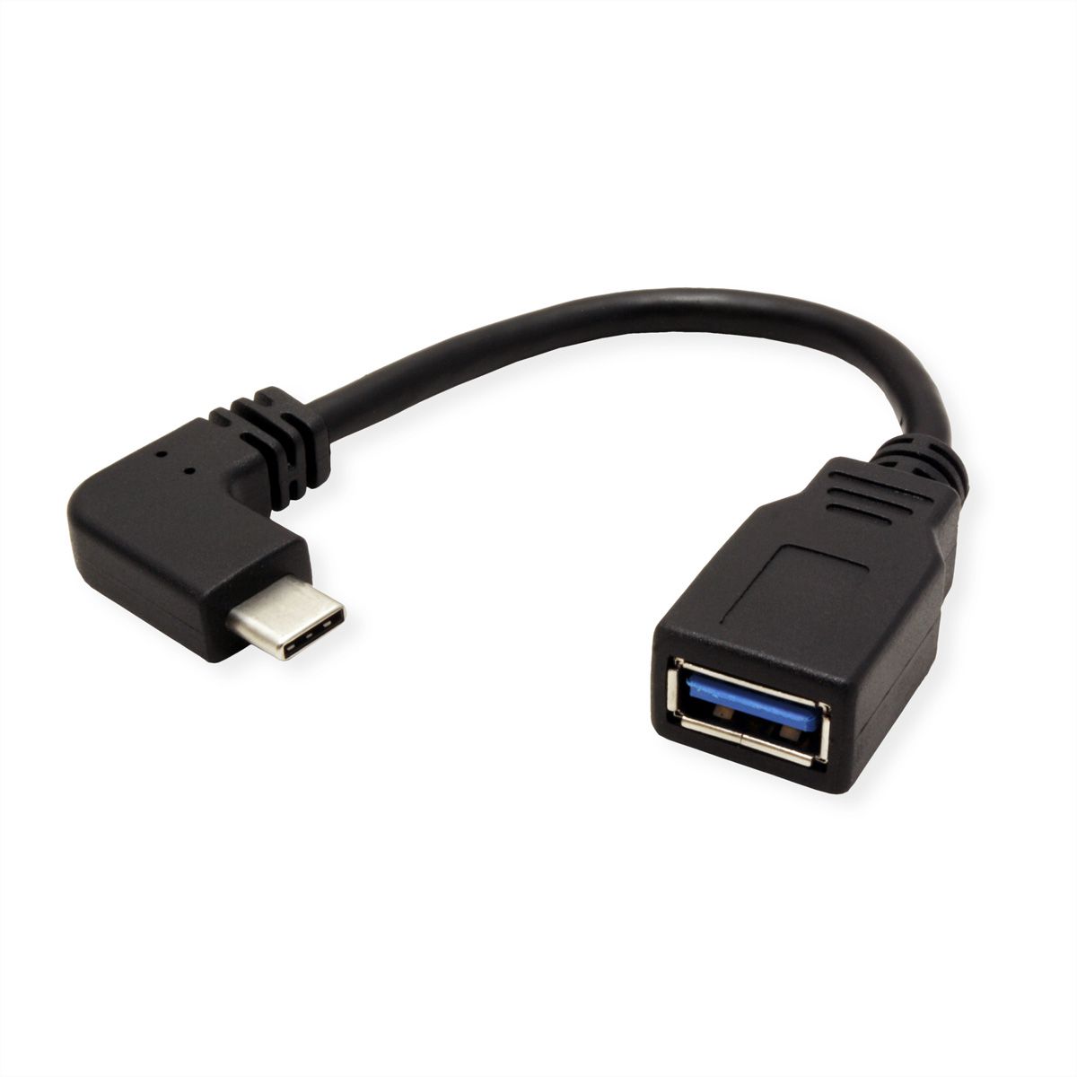 ROLINE Câble USB 3.2 Gen 1 type C coudé à 90° - A, M/F, noir, 0,15 m