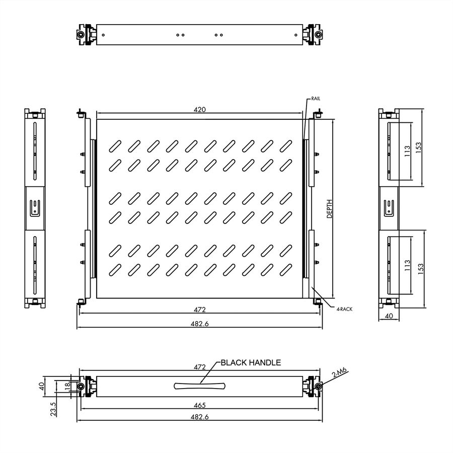 VALUE Etagère 19" télescopique, 420 x 700mm, 25kg