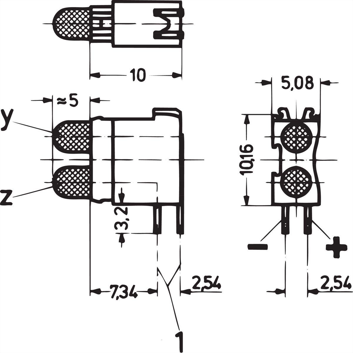 DEL double SCHROFF, courte, Ø 3,2 mm, plan de montage 1, rouge vert