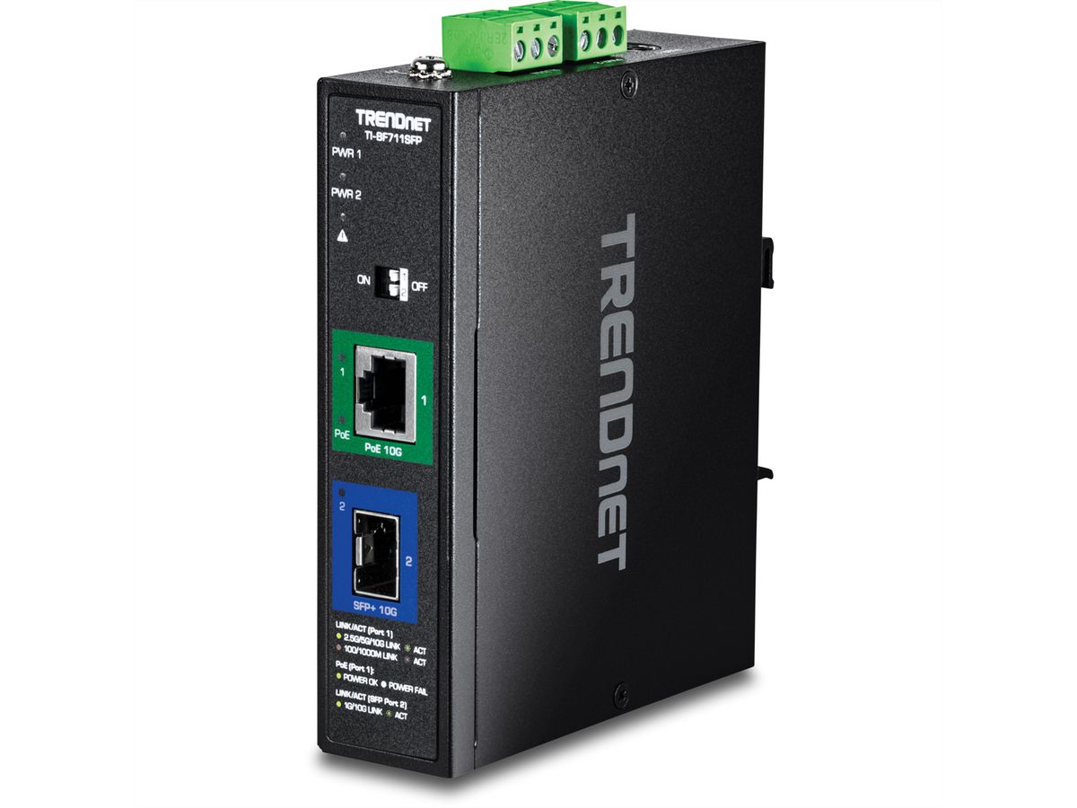 TRENDnet TI-BF711SFP Convertisseur industriel de médias SFP+ 10G vers PoE++ 10G
