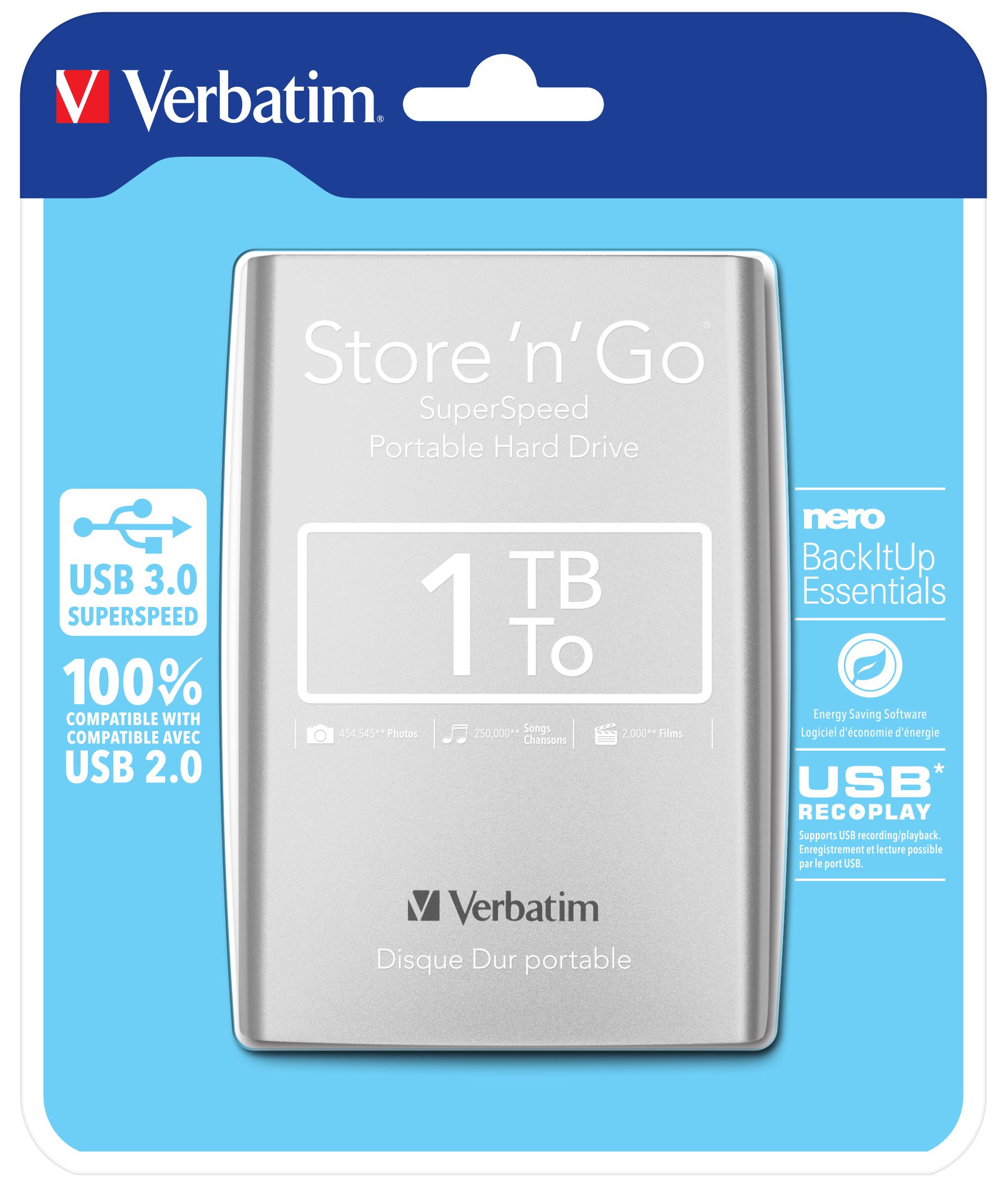 Verbatim Store 'n' Go 1000Go Argent disque dur externe