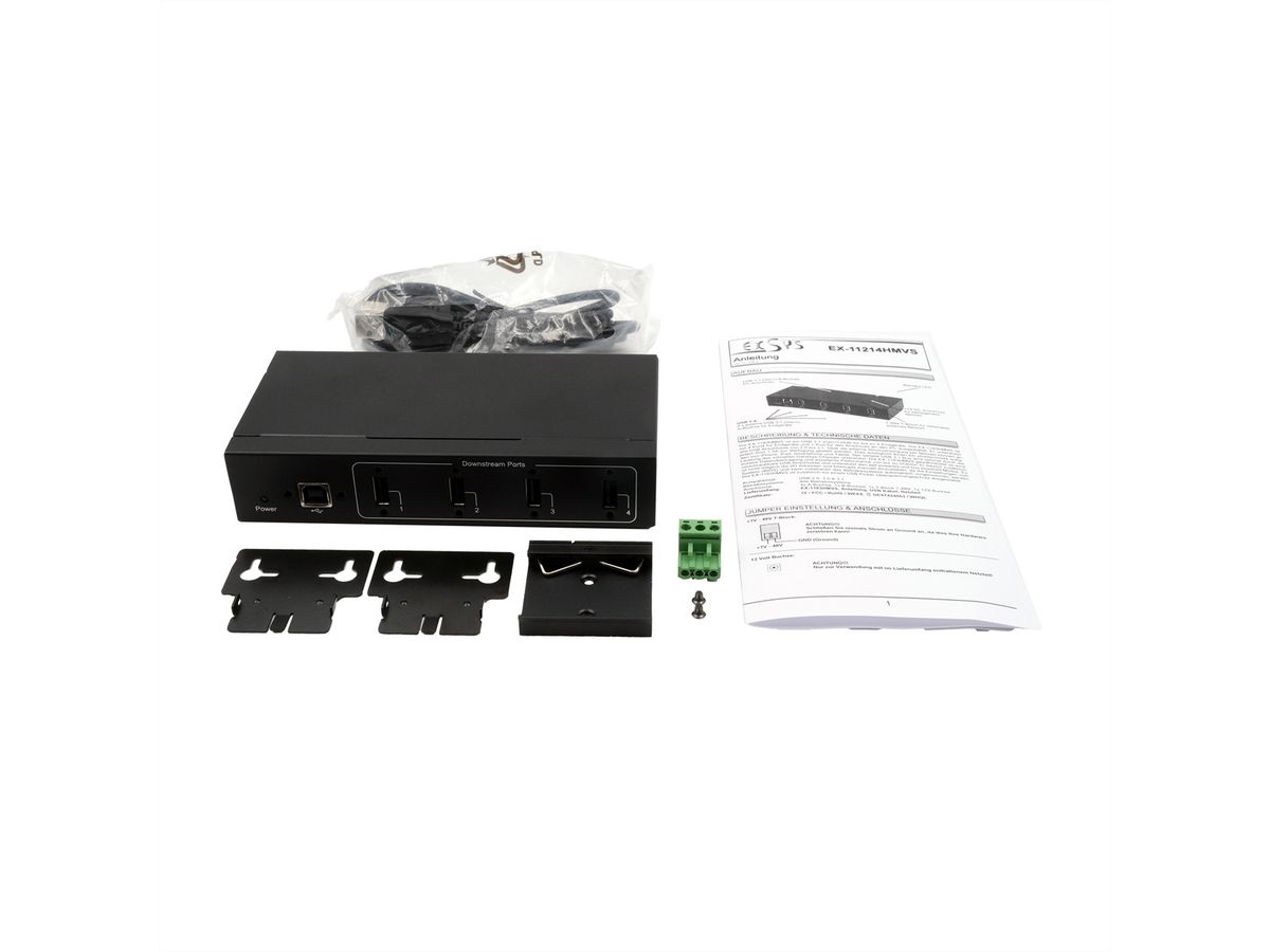 EXSYS EX-11214HMVS HUB 4 ports USB 2.0 métal avec alimentation 5V/2A Genesys Chipset