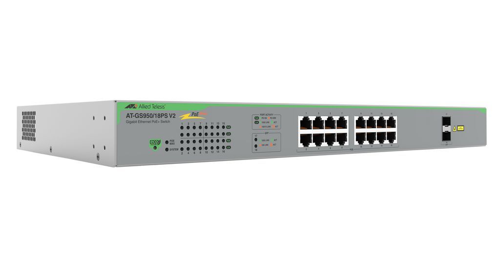 Allied Telesis AT-GS950/18PS-V2-50 commutateur réseau Non-géré Gigabit Ethernet (10/100/1000) Connexion Ethernet, supportant l'alimentation via ce port (PoE) Gris