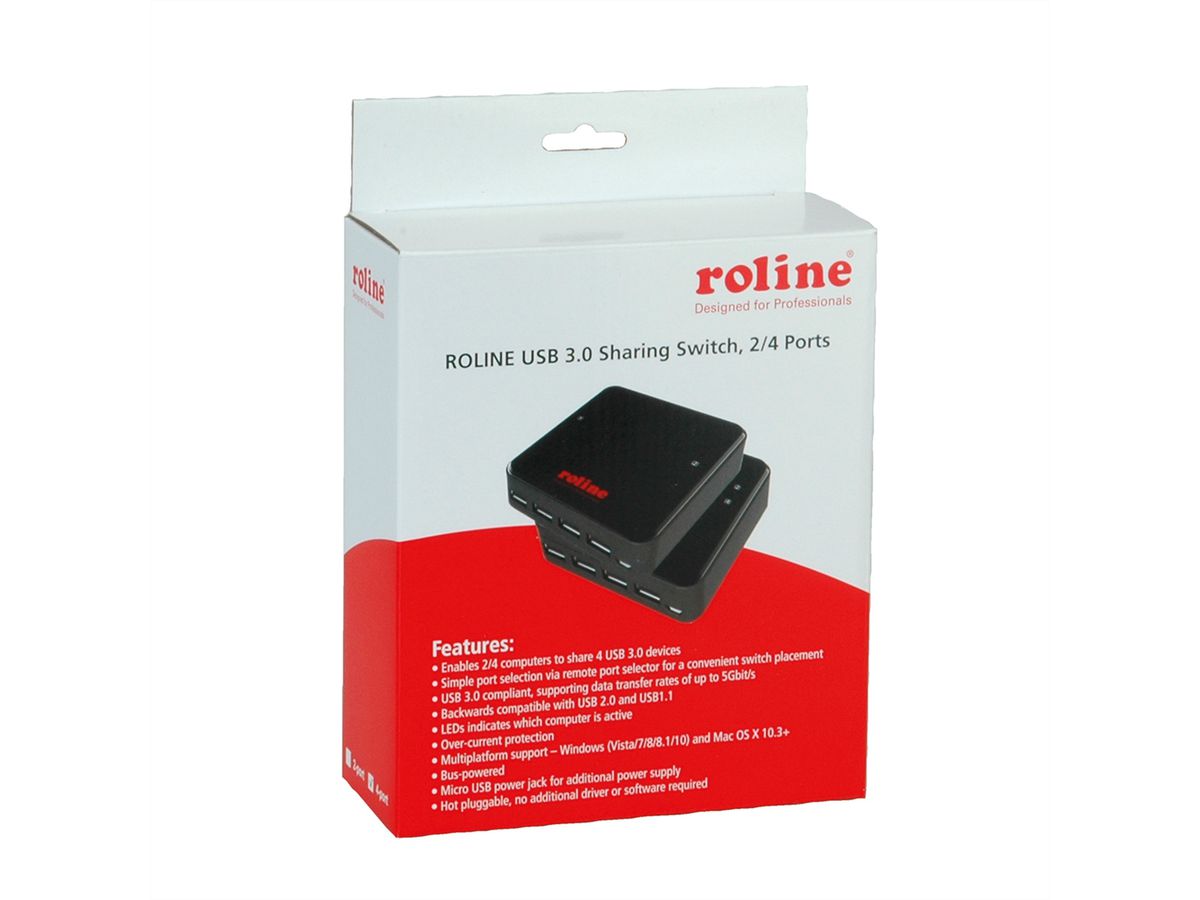 ROLINE Commutateur manuel 4 PCs, 4 ports USB 3.2 Gen 1 - SECOMP France