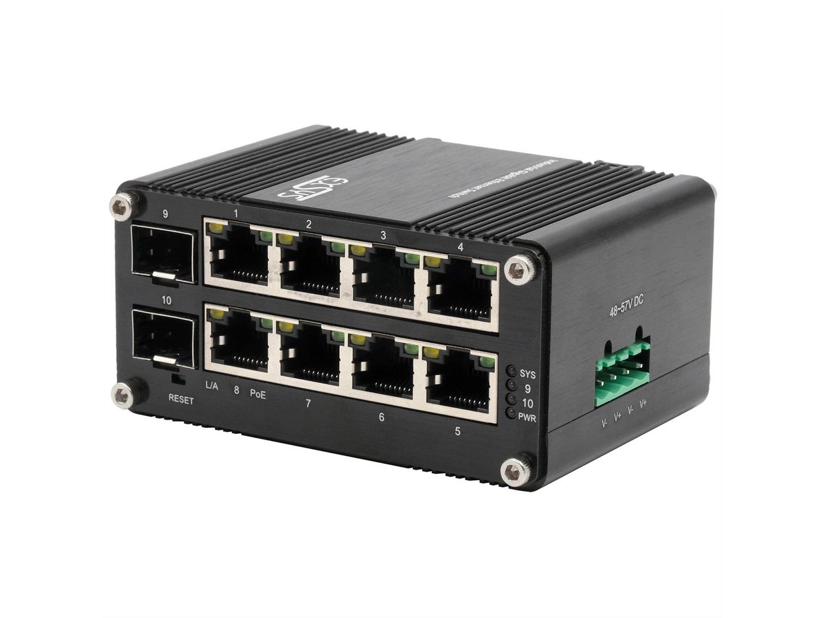 EXSYS EX-62035MPoE-SFP Mini commutateur industriel 8+2 ports Gigabit SFP PoE+, géré par le Web