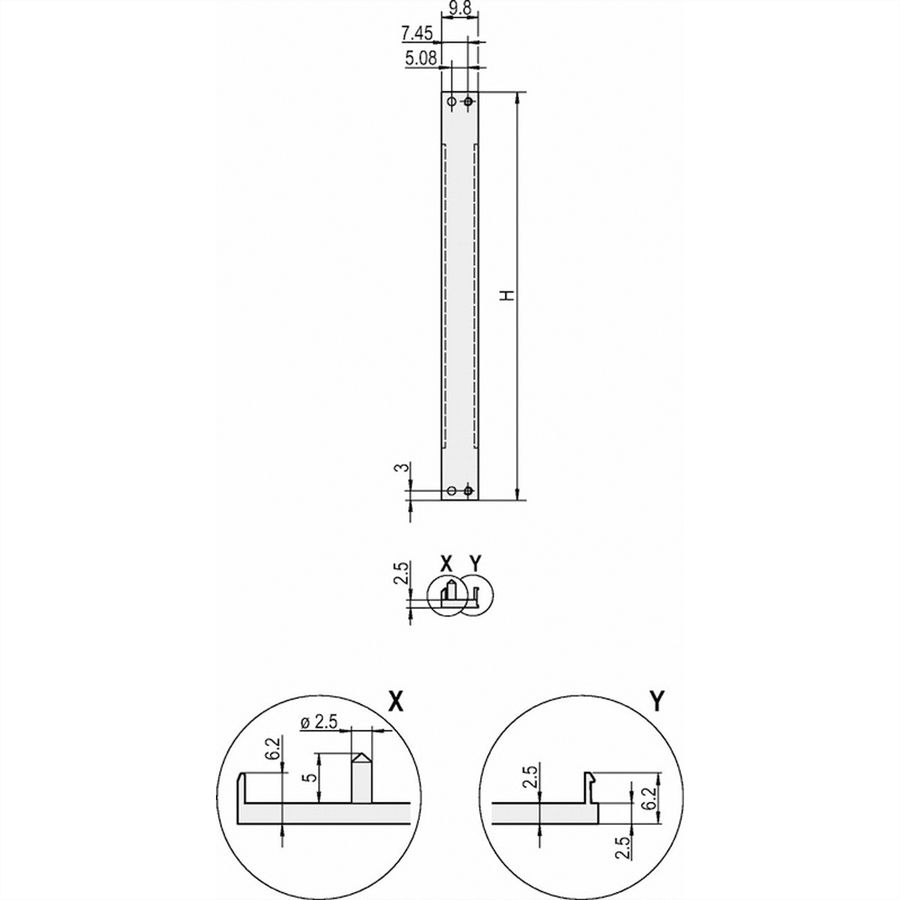 SCHROFF Face avant, profil en U, Refrofit Shielding, 6 U, 2 CV, 2,5 mm, alu, face avant anodisée, face arrière conductrice