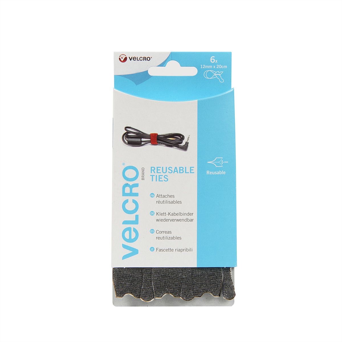 VELCRO® ONE-WRAP Rouleau 12x200mm x 6, noir, réutilisable